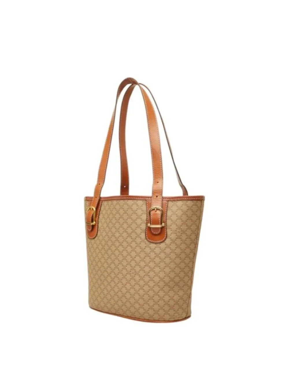 Celine Macadam Tote Shoulder Bag Beige Leather